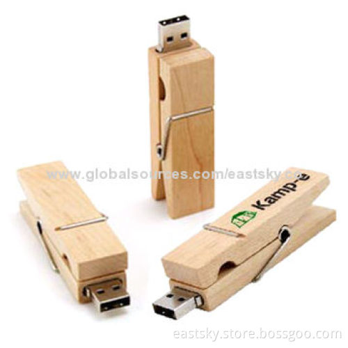 Custom Clip Wooden USB Drive, 64MB to 32GB Capacity, Warranty Free for 2 YearsNew